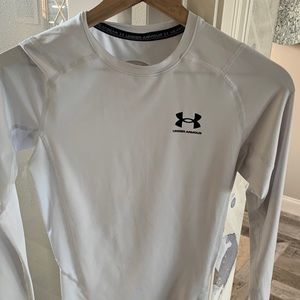Mens under armor heat gear long sleeve compression shirt white size small